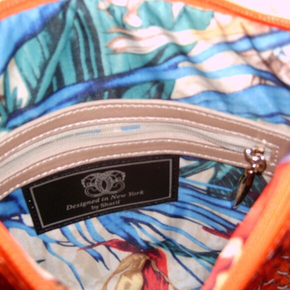 Vintage 80's Woven Leather Orange and Black Sharif Crossbody Bag - Picture 9 of 10